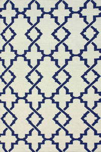 Ivory and blue trellis hand woven dhurrie wool hand-woven rug for bedroom