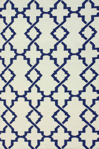IVORY AND BLUE TRELLIS HAND WOVEN DHURRIE