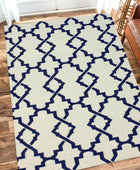 IVORY AND BLUE TRELLIS HAND WOVEN DHURRIE