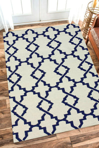 IVORY AND BLUE TRELLIS HAND WOVEN DHURRIE by Imperial Knots - Image 2