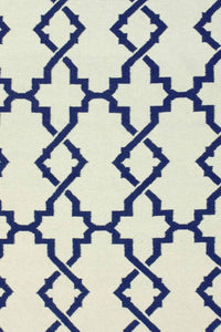 IVORY AND BLUE TRELLIS HAND WOVEN DHURRIE by Imperial Knots - Image 3
