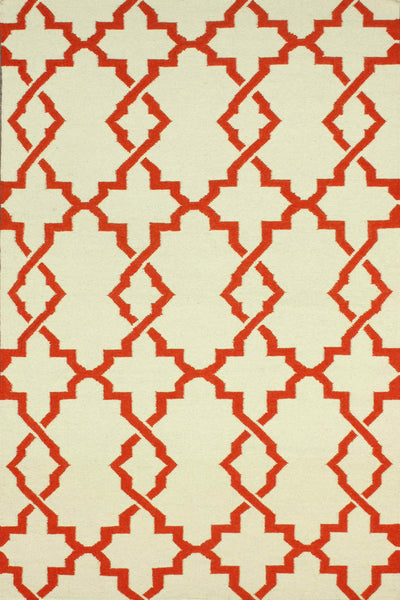 IVORY AND RED TRELLIS HAND WOVEN DHURRIE