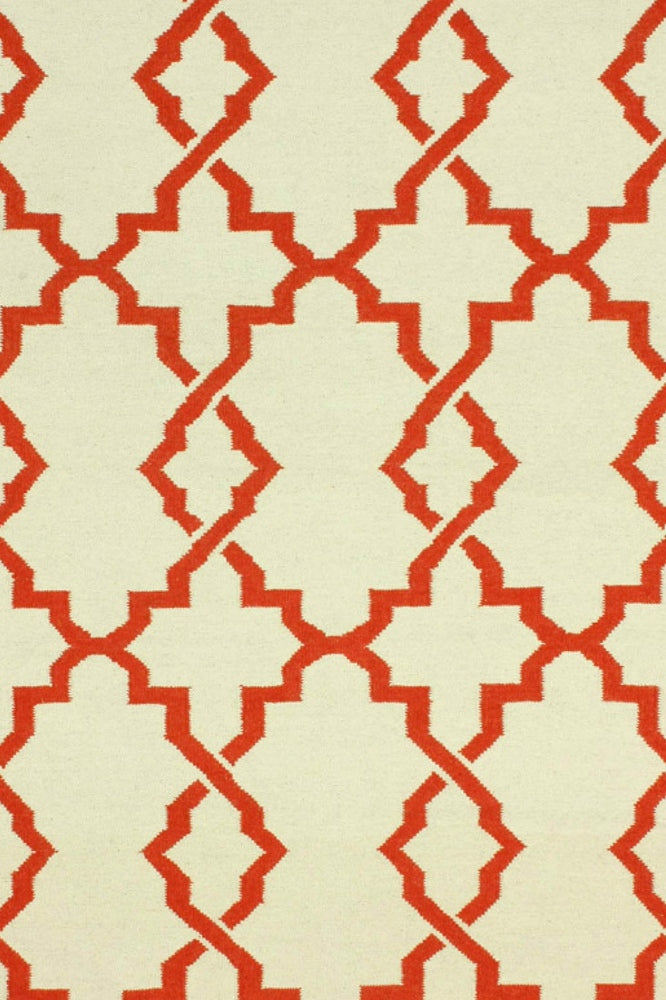 IVORY AND RED TRELLIS HAND WOVEN DHURRIE