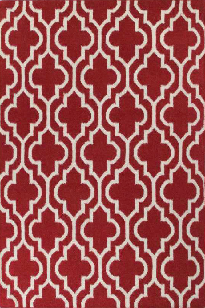 RED AND IVORY MOROCCAN HAND WOVEN DHURRIE
