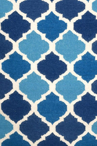 BLUE AND IVORY MOROCCAN HAND WOVEN DHURRIE by Imperial Knots - Image 3
