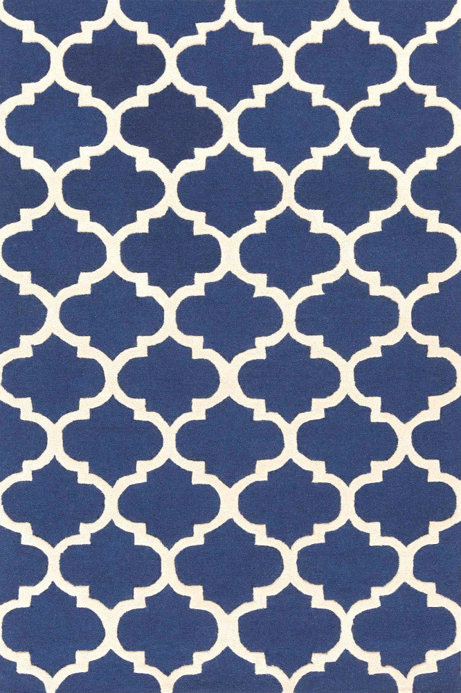 BLUE AND IVORY MOROCCAN HAND WOVEN DHURRIE