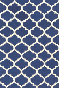 BLUE AND IVORY MOROCCAN HAND WOVEN DHURRIE by Imperial Knots - Image 1