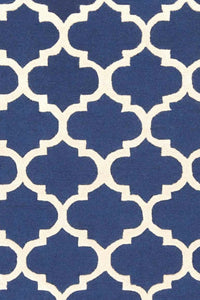 BLUE AND IVORY MOROCCAN HAND WOVEN DHURRIE by Imperial Knots - Image 2