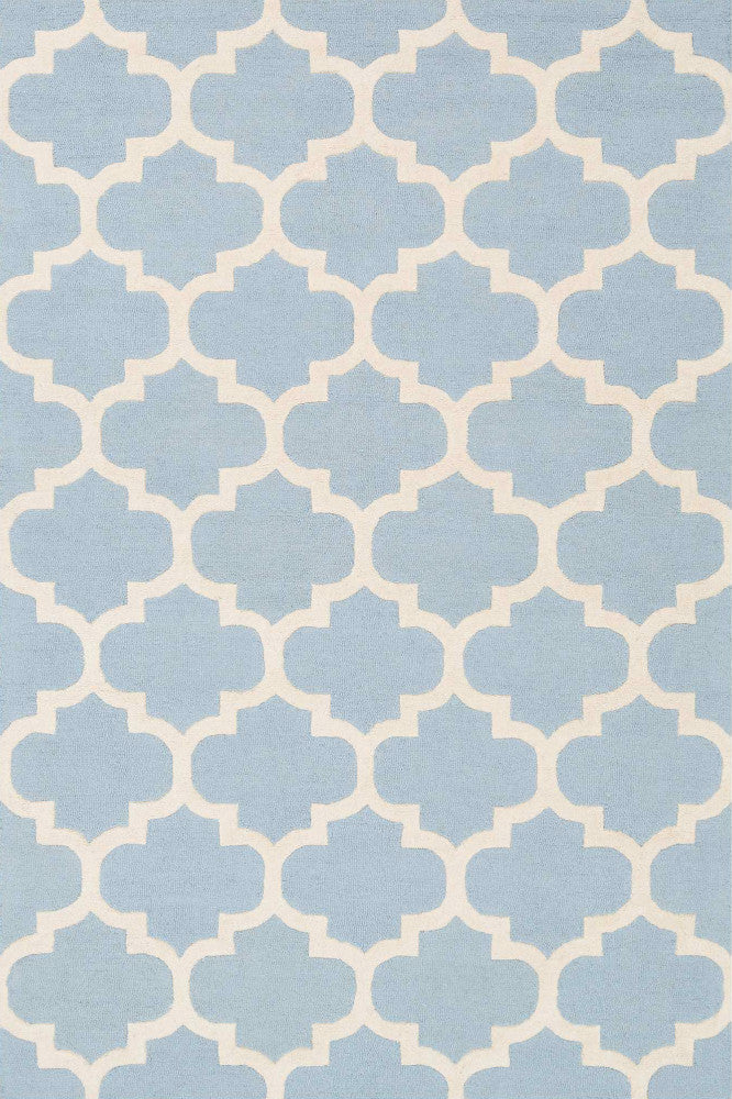 BLUE AND IVORY MOROCCAN HAND WOVEN DHURRIE