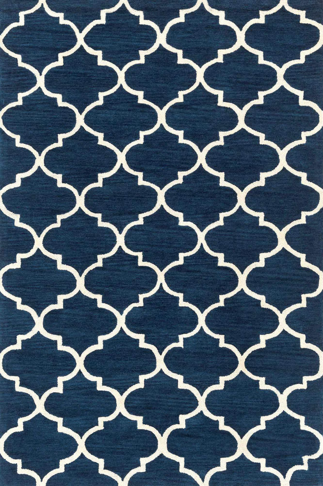 BLUE AND IVORY MOROCCAN HAND WOVEN DHURRIE