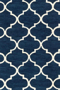 BLUE AND IVORY MOROCCAN HAND WOVEN DHURRIE by Imperial Knots - Image 2