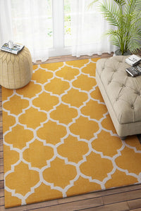 YELLOW AND IVORY MOROCCAN HAND WOVEN DHURRIE by Imperial Knots - Image 2