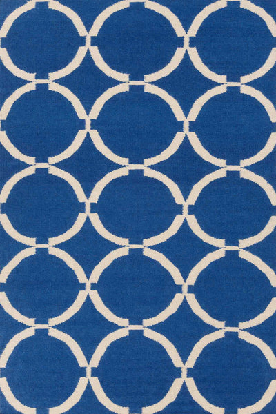 BLUE AND IVORY LINKS HAND WOVEN DHURRIE