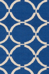 BLUE AND IVORY LINKS HAND WOVEN DHURRIE by Imperial Knots - Image 2