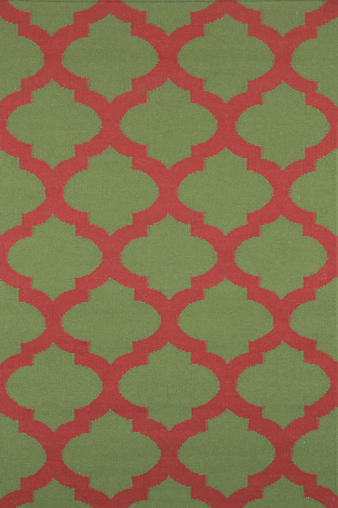 GREEN AND RED MOROCCAN HAND WOVEN DHURRIE