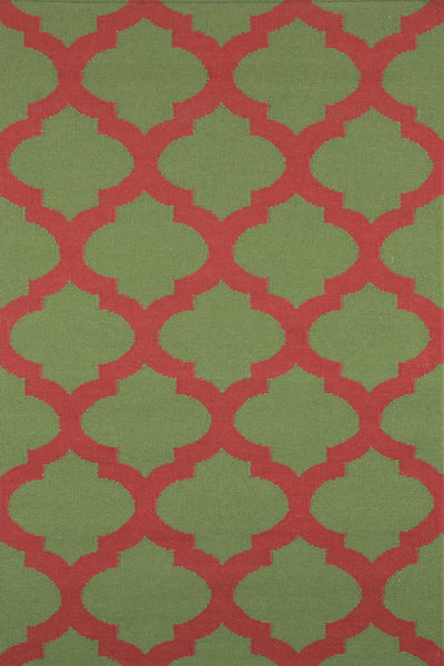 GREEN AND RED MOROCCAN HAND WOVEN DHURRIE