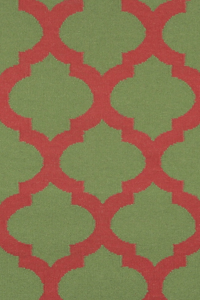 GREEN AND RED MOROCCAN HAND WOVEN DHURRIE