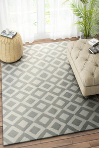 IVORY GREY DIAMOND HAND WOVEN DHURRIE by Imperial Knots - Image 2