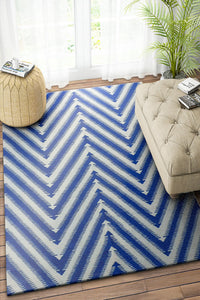 BLUE CHEVRON HAND WOVEN DHURRIE by Imperial Knots - Image 2