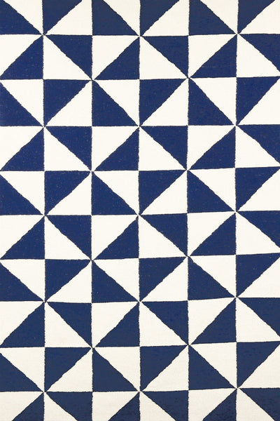 BLUE AND IVORY DIAMOND HAND WOVEN DHURRIE