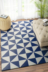 BLUE AND IVORY DIAMOND HAND WOVEN DHURRIE by Imperial Knots - Image 2