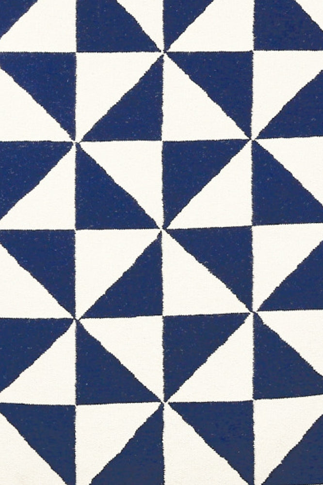 BLUE AND IVORY DIAMOND HAND WOVEN DHURRIE