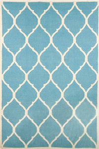 Blue ivory moroccan hand woven dhurrie wool hand-woven rug for bedroom