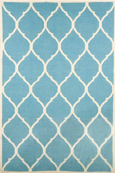 BLUE IVORY MOROCCAN HAND WOVEN DHURRIE