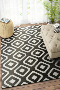 BLACK AND IVORY DIAMOND HAND WOVEN DHURRIE by Imperial Knots - Image 2