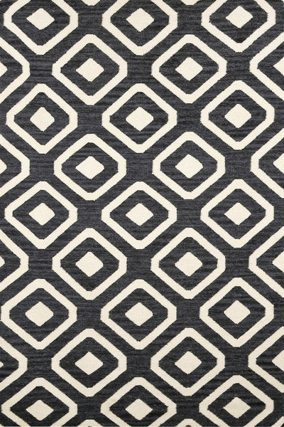 BLACK AND IVORY DIAMOND HAND WOVEN DHURRIE