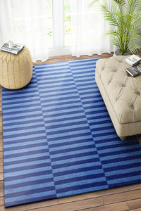 BLUE STRIPES HAND WOVEN DHURRIE by Imperial Knots - Image 2