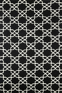 Black and white trellis hand woven dhurrie wool hand-woven rug for bedroom