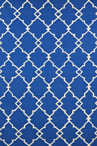 Blue and ivory moroccan hand woven dhurrie wool hand-woven rug for bedroom