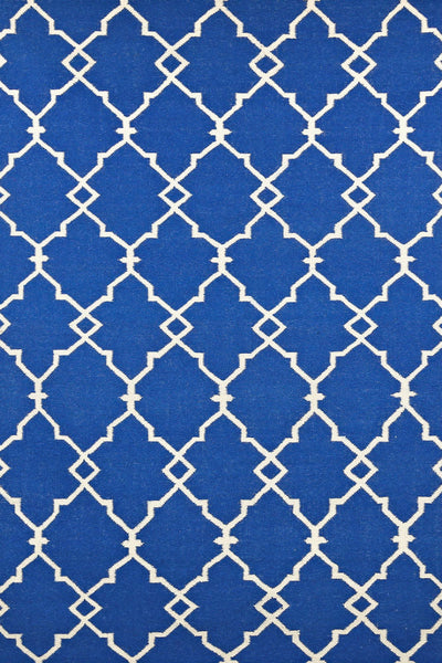 BLUE AND IVORY MOROCCAN HAND WOVEN DHURRIE