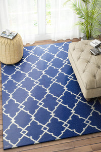 BLUE AND IVORY MOROCCAN HAND WOVEN DHURRIE by Imperial Knots - Image 2