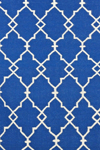 BLUE AND IVORY MOROCCAN HAND WOVEN DHURRIE by Imperial Knots - Image 3