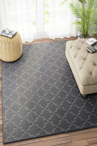 CHARCOAL GEOMETRIC HAND WOVEN DHURRIE by Imperial Knots - Image 2