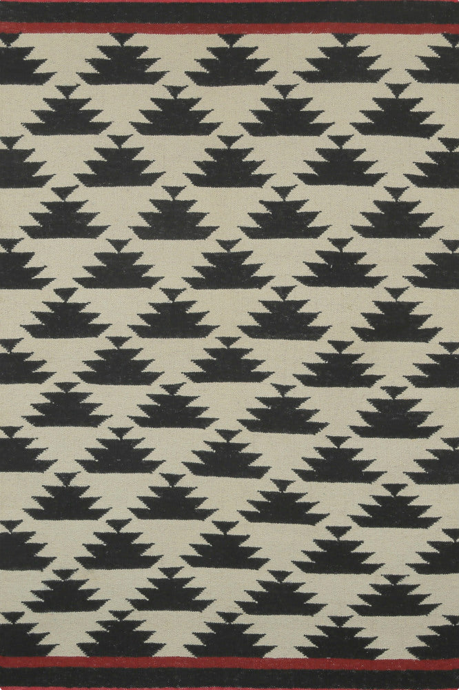 BLACK IVORY AZTEC HAND WOVEN KILIM DHURRIE