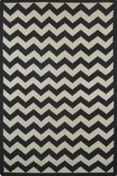 BLACK IVORY CHEVRON HAND WOVEN DHURRIE
