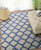 BLUE AND IVORY MOROCCAN HAND WOVEN DHURRIE by Imperial Knots - Image 2