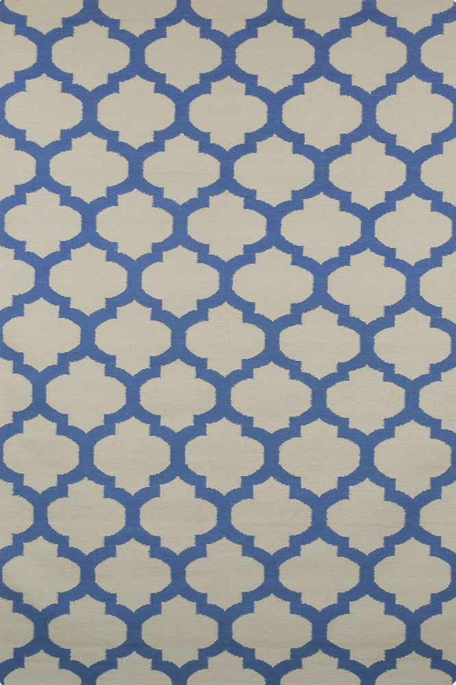 BLUE AND IVORY MOROCCAN HAND WOVEN DHURRIE