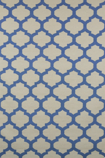 BLUE AND IVORY MOROCCAN HAND WOVEN DHURRIE