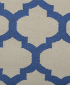 BLUE AND IVORY MOROCCAN HAND WOVEN DHURRIE by Imperial Knots - Image 3