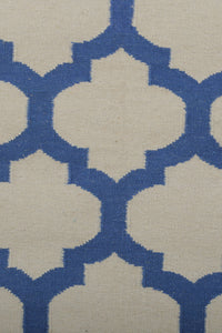 BLUE AND IVORY MOROCCAN HAND WOVEN DHURRIE by Imperial Knots - Image 3
