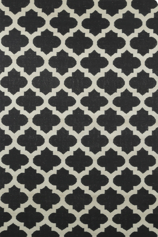 BLACK AND WHITE MOROCCAN HAND WOVEN DHURRIE