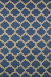 BLUE AND IVORY MOROCCAN HAND WOVEN DHURRIE by Imperial Knots - Image 1