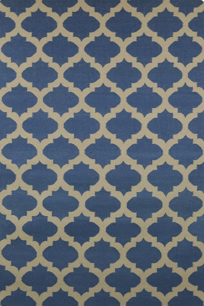 BLUE AND IVORY MOROCCAN HAND WOVEN DHURRIE