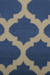 BLUE AND IVORY MOROCCAN HAND WOVEN DHURRIE by Imperial Knots - Image 3
