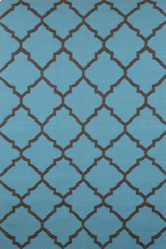 BLUE AND BLACK MOROCCAN HAND WOVEN DHURRIE