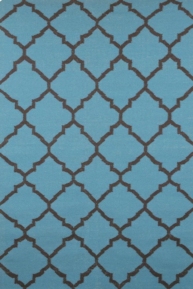 BLUE AND BLACK MOROCCAN HAND WOVEN DHURRIE